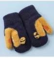 Children winter warm knit mittens cute cartoon dinosaur thick gloves cold weather gear - 1-3 Years With Strap / Navy Blue Crocodile
