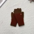 Damen Winter warme gestrickte fingerlose Handschuhe stilvoll zweifarbig gemütliche Kuschelfäustlinge - Einheitsgröße / Karamellbraun