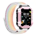 Kinder smartwatch met beschermhoes en kleurrijke regenboog nylon gevlochten horlogebandje. - Universeel Model / Wit Regenboog
