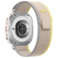Nylon trail loop horlogeband voor 47mm smartwatch, ademende geweven vervangingsband detail. - Samsung Ultra (Zilveren connector) / Beige