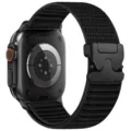 Cinturino per orologio in nylon nero con fibbia paracadute compatibile con Apple Watch. - 42/44/45/46/49 mm (Fibbia a ombrello argento + connettore argento) / Nero