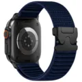 Cinturino per orologio in nylon blu scuro con fibbia paracadute in metallo smartwatch - 42/44/45/46/49 mm (Fibbia a ombrello argento + connettore argento) / blu ceruleo