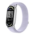 Vista ravvicinata del cinturino di ricambio in nylon intrecciato lavanda per fitness tracker. - Per Xiaomi Mi Band serie 11/10/9/8 / Viola Giacinto