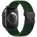 Cinturino di ricambio in nylon loop con fibbia tattica compatibile con Apple Watch Ultra. - 42/44/45/46/49 mm (Fibbia a ombrello argento + connettore argento) / Verde Abete