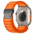 Detail view of orange nylon alpine loop watch band with parachute buckle for smart watch. - 42/44/45/46/49mm / Orange (Black Buckle)