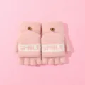 Rosa Strick Handschuhe mit Klappe und Buchstabe, warme Winter Handschuhe für Damen. - Einheitsgröße / Koreanisches Rosa