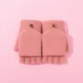 Pink knit convertible fingerless gloves detail, cozy warm winter knitwear accessory. - One Size / Deep Pink