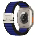 Blue and black woven nylon watch band with a metallic parachute buckle, showing detailed view. - [New Color] Navy Blue (Silver Buckle)