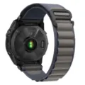 Garmin Tactix 7 smartwatch back view showing optical sensor and alpine nylon loop watch strap replacement detail. - 20mm / Blue