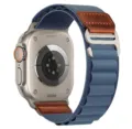 Blue nylon alpine loop watch band with brown leather patch and metal buckle for smart watch - Light Blue (Silver Buckle)