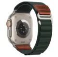 Replacement nylon alpine loop watch band with leather patch compatible for Apple Watch Ultra. - Dark Green (Silver Buckle)