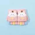 Bezaubernde Kinder Winter Halbfinger Strickhandschuhe mit süßem Kaninchen Motiv warm - 3-5 Jahre / Rosa