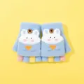 Bambini inverno caldo metà dito guanti simpatico coniglio peluche studente scrittura guanti - 3-5 Anni / Blu