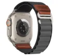 Durable Nylon Loop Watch Band in Black with Brown Leather Patch Variant Option Now - 42/44/45/46/49MM / Dark Grey (Silver Buckle)