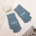 Winter warm knitted full finger gloves for women, comfortable blue solid color daily wear. - Blue