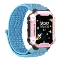Kinderslimhorloge met roze beschermende kast en ademende blauwe nylon geweven band. - Universeel Model / Kaapblauw