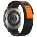 Nylon trail loop watch band for Samsung Galaxy Watch Ultra 47mm, black brown orange strap. - Samsung Ultra (Silver Connector) / Black Checkerboard