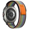 Vervangende nylon trail loop horlogeband voor Samsung Galaxy Watch Ultra 47mm met kleurrijke strepen. - Samsung Ultra (Zilveren connector) / Zwarte Regenboog