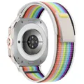 Kleurrijke nylon trail loop horlogeband compatible met Samsung Galaxy Watch Ultra 47mm. - Samsung Ultra (Zilveren connector) / Wit Regenboog