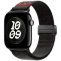 Replacement nylon loop band with magnetic buckle for Apple Watch, detailed view of the strap. - 42/44/45/46/49mm / Midnight Black