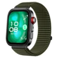 Nylon lus horlogeband compatible met Huawei horloge, donkergroene geweven vervangende band. - Vurengroen