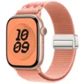 Pink nylon loop watch strap with magnetic clasp, compatible with smart watch models. - 42/44/45/46/49mm / Alpenglow Pink