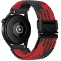 Cinturino in nylon intrecciato nero e rosso fibbia paracadute per orologio intelligente - Quadri Rosso e Nero