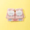Kinder süße Cartoon Hase Strick umklappbare fingerlose Handschuhe warme rosa Fäustlinge - Hellrosa