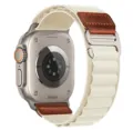 Alpine nylon loop watch band with leather patch compatible with Apple smart watch. - 42/44/45/46/49MM / Starlight (Silver Buckle)
