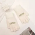 Winter Strick Vollfinger Touchscreen Handschuhe warme Wollfäustlinge für das tägliche Radfahren. - Weiß