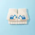 Kinder süße bagger geflecht strickhandschuhe halbfinger klappe warme winter wollfäustlinge - Weiß