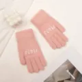 Pink knit gloves for women winter warm full finger touch screen stylish cute soft mittens - Pink