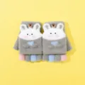 Kinder Winter Strick Handschuhe süße Cartoon Kaninchen Klappe halber Finger warme Handschuhe für Kinder - 3-5 Jahre / Grau