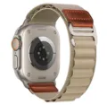 Khaki nylon loop watch band with brown leather patch, compatible with smart watch styles. - Olive (Silver Buckle)