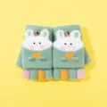Kinder Winter Halbfinger Handschuhe süßes Kaninchen Strick warme Fäustlinge Jungen Mädchen - 3-5 Jahre / Grün