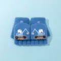 Suesse kinder winter strick halbfinger klappdeckel handschuhe bagger muster blaue faustlinge - Saphirblau