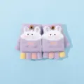 Guanti invernali in maglia a metà dito per bambini carini con design di coniglio caldi moffole - 3-5 Anni / Viola