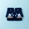 Kinder Winter Strick Handschuhe Bagger Motiv Halbfinger Warme Fäustlinge Dunkelblau - Marineblau