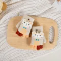 Kinder Winter Halbfinger Strickhandschuhe süße Cartoon Tier Flip warme Fäustlinge Schule - 4-10 Jahre / Beige