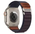 Nylon loop watch band with leather tag and metal buckle, compatible with Apple Watch Ultra. - Indigo (Silver Buckle)