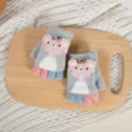 Kinder Strick Klappkappe Halbfinger Handschuhe süße Cartoon Bär Winter warme Fäustlinge - 4-10 Jahre / Grau