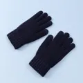 Dark blue knitted gloves for adults, winter warm thermal thick wool gloves SKU view. - Navy Blue