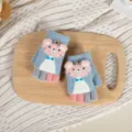 Kinder Strickhandschuhe Halbfinger niedlicher Bär Winter warme Fäustlinge blau rosa - 4-10 Jahre / Blau