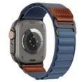 Blue nylon watch band with leather patch, alpine loop replacement strap for smart watch. - Light Blue (Black Buttons)