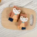Kids Winter Knitted Flip Cover Half Finger Gloves Cute Cartoon Animal Warm Mittens - 4-10 Years / Orange Red