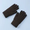 Brown knitted touch screen gloves for adults, warm winter thermal fleece outdoor cycling variant. - Coffee