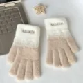 Damen Strick Fünffinger Handschuhe Farbverlauf Warme Winter Outdoor Pendeln Fäustlinge - Einheitsgröße / Khaki Schneeflocken-Stickerei