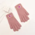 Rosa Strickhandschuhe für Damen, warme Fünffinger-Handschuhe mit süßer Herz-Bestickung. - Einheitsgröße / Lila Herz-Stickerei
