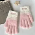 Rosa-weiße Strick-Fünffinger-warme Handschuhe für Damen, weiche Winter-Pendler-Handschuhe. - Einheitsgröße / Rosa Schneeflocken-Stickerei