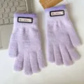 Damen Winter flauschige Strick Fünf-Finger-Handschuhe in Helllila gemütlicher Stil - Einheitsgröße / Lila Perlen-Etikett